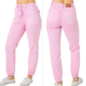 Judy Blue, New, Pink High Rise Garmet Dyed Denim Joggers Jeans, Size 14 14W